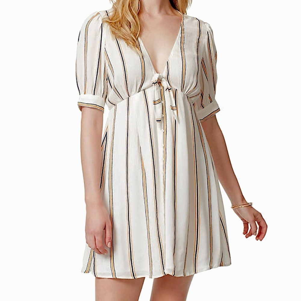 JESSICA SIMPSON Women’s Striped V-Neck Puff Sleeve Mini Dress